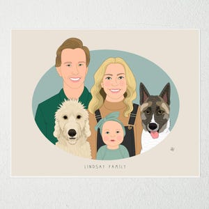 Gift for Father's Day. Custom Family Portrait with Pets. Minimalist Personalized Illustration from Photo. Unique Gift for Him / Her.