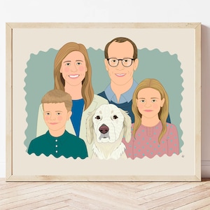 Custom Family Portrait, Unique Gift for Dad. Custom Family Wall Art, Personalized Family Illustrations, One-of-a-kind Portraits with Pets.