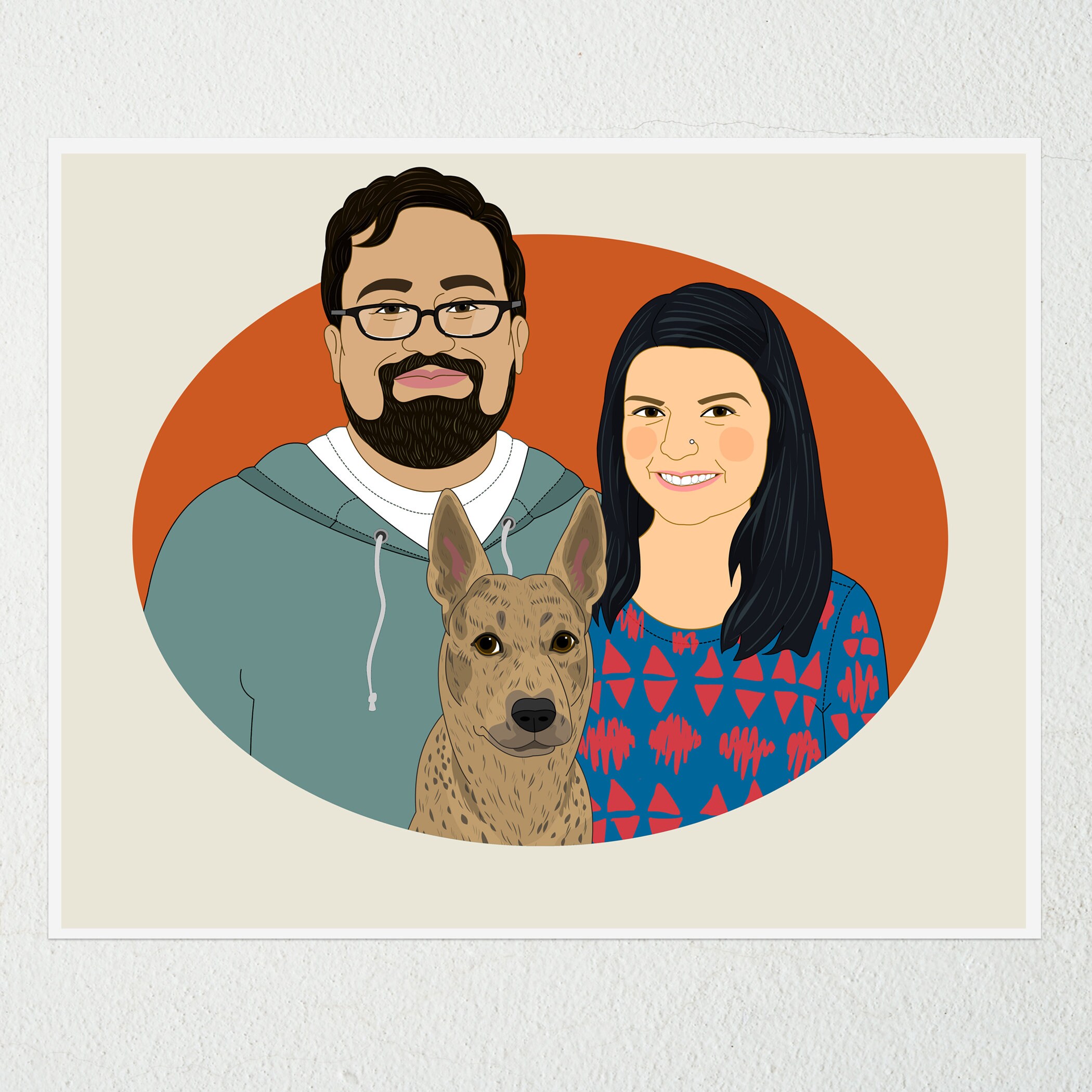Custom portrait artwork. Couple’s portraits with dog. | Etsy