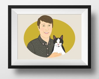 Personalized Pet Memorial. Custom Portrait With Pet. Portrait With Dog or Cat. Gift For Dog or Cat Lovers.