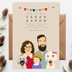 Reserve la fecha con retratos de pareja personalizados. Tarjetas de boda. Invitaciones de boda personalizadas.