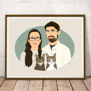 Custom Family Portrait Illustration From Photos. Dog and Cat Lover Family Portraits. Anniversary or Birthday Gift. image 2