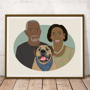 Personalized Couples Portrait With Pet, Wedding or Anniversary Gift For Her/Him Portrait From Photo. image 1