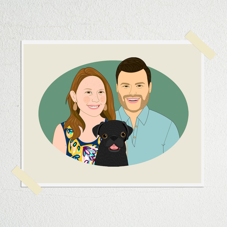 Personalized Couples Portrait With Pet, Wedding or Anniversary Gift For Her/Him Portrait From Photo. image 8