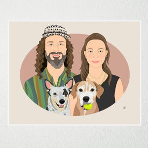 Custom Couple and Dog Portrait – Digital Drawing from Photo, Unique Gift for Pet Lovers, Personalized Art for Dog Owners