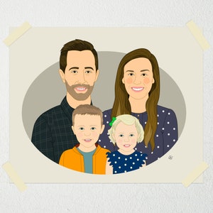 Personalized Family Portrait of 4. Custom Family Portrait. Digital Drawing From Photo. image 2