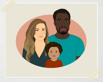 Erster Geburtstag Geschenk. Personalisiertes Familienportrait. 3 Personen. Portraits vom Foto. Vater- oder Muttertagsgeschenk. Neues Baby Geschenk