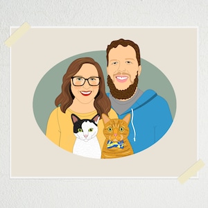 Unique Home decoration. Personalized Wall Art. Personalized couple portrait with 2 dogs. Wedding or Anniversary gift. image 2