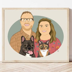 Décoration d'intérieur unique. Cadeau pour ami propriétaire d'animal de compagnie. Portrait personnalisé. Portrait de couple personnalisé avec 2 animaux de compagnie, cadeau pour petit ami ou petite amie. image 10