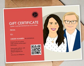 Printable gift certificate. Last minute gift. Personalized portraits of two people. Couples Portrait + 8x10' Art print. Unique Gift.