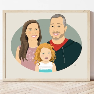 Cadeau voor een gezin van 3 personen. Gepersonaliseerde familieillustratie. Digitale tekening. afbeelding 4