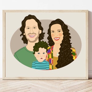 Cadeau pour une famille de 3 personnes. Illustration de famille personnalisée. Dessin numérique. image 6