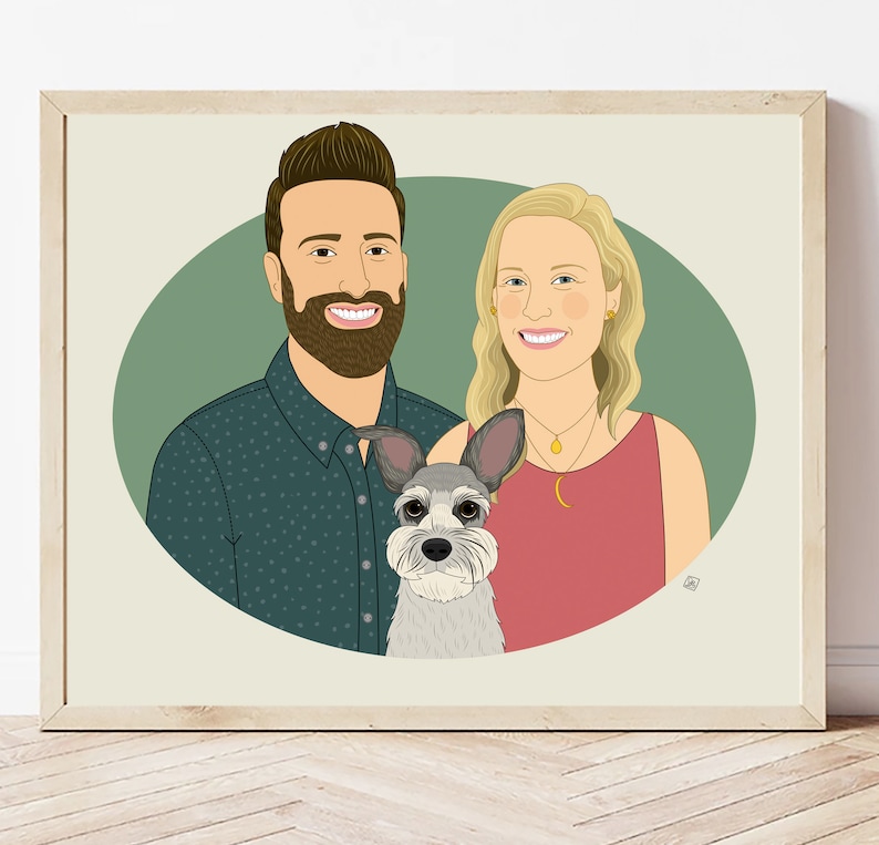 Personalized Couples Portrait With Pet, Wedding or Anniversary Gift For Her/Him Portrait From Photo. image 10