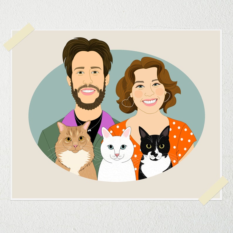 Portrait de couple personnalisé avec animaux de compagnie. Dessin numérique à partir de photos. Cadeau pour couple amoureux d'animaux de compagnie. Cadeau d'anniversaire pour lui/elle. image 5