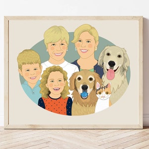 Housewarming gift. Custom Family Portrait With Pets. Portrait from photos. 7 people/pets. image 6