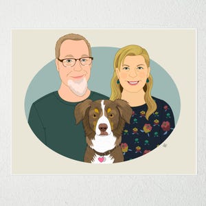 Personalized Couple Portrait with Pet - Anniversary Gift for Her/Him - Custom Portrait from Photo - Unique Gift Idea. Wall Art.