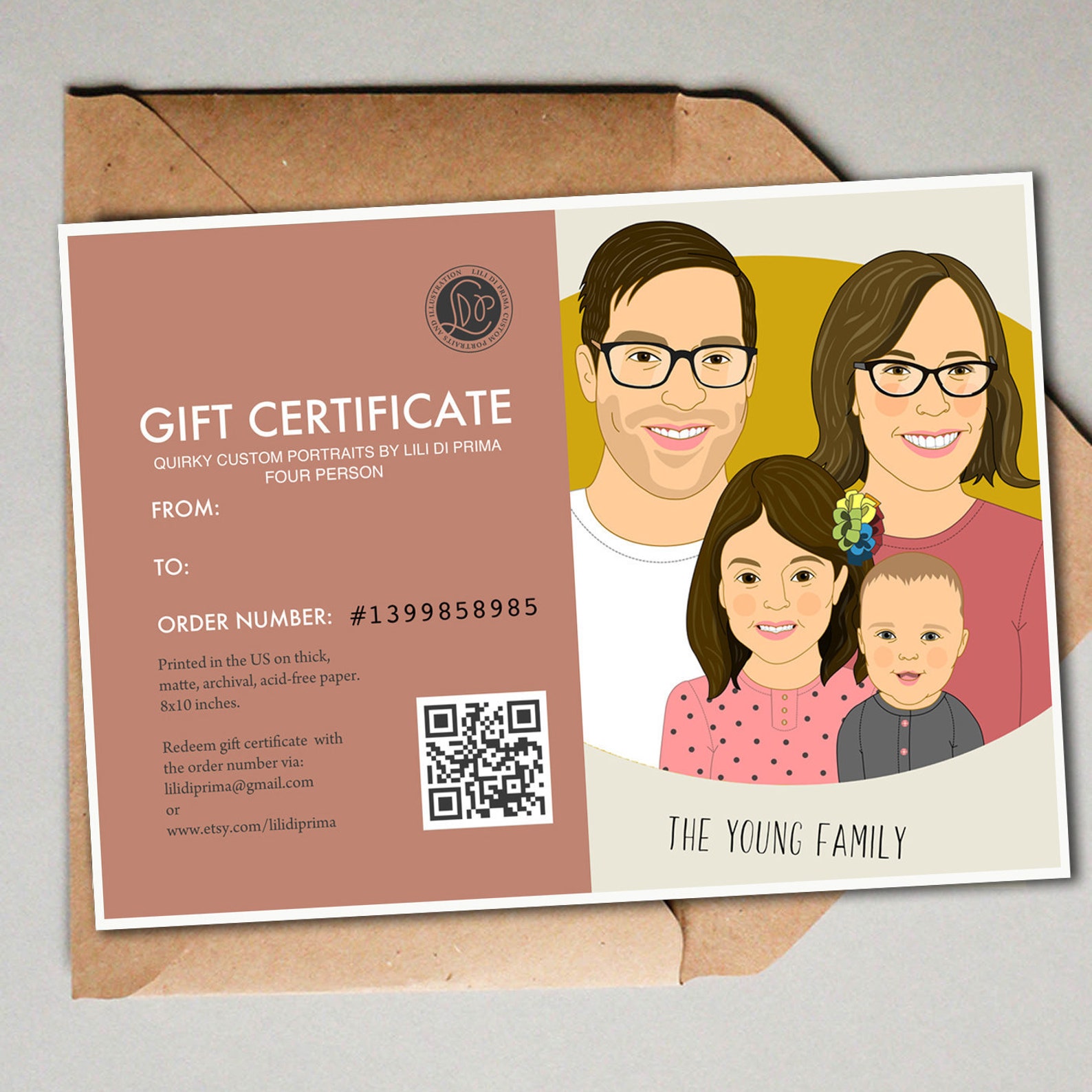 Gift Certificate. Custom Family Portraits. Last Minute Etsy