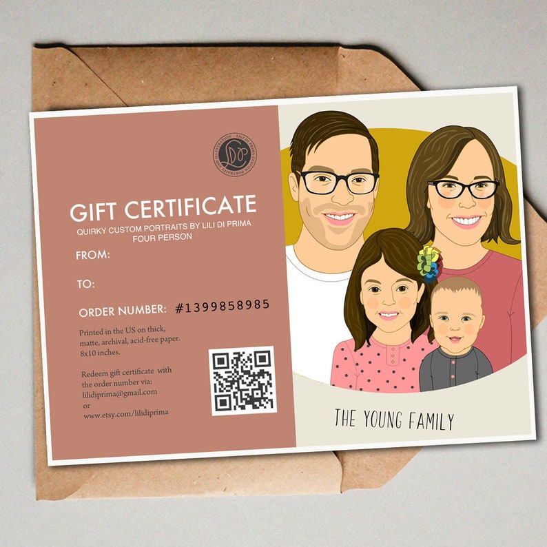 Gift Certificate. Custom family portraits. Last minute | Etsy