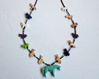 All Horse Multicolored Fetish Necklace with Black Pen Shell