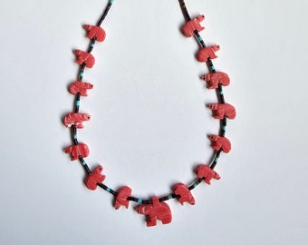All pink jasper Bear Necklace