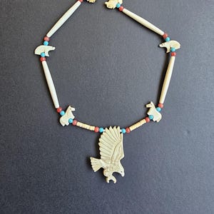 Hand Carved Buffalo Bone Eagle Necklace
