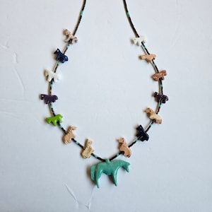 All Horse Multicolored Fetish Necklace with Black Pen Shell