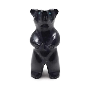 Hand Carved Black Stone Standing Bear Pendant