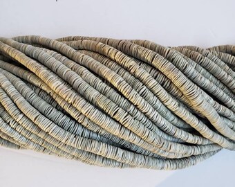 Graduated grey oyster heishi beads 16"