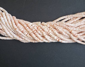 Red Luhuanus shell heishi beads, 7-8 mm 16" in length