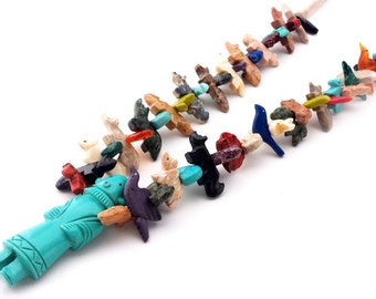 Hand Carved Buffalo Dancer Multicolored Mixed Animals Fetish Necklace