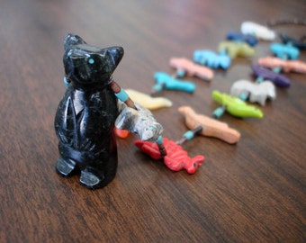 Black Stone Standing Bear Fetish Necklace