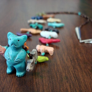 Single Strand Mixed Fetish Necklace with Standing Bear Pendant