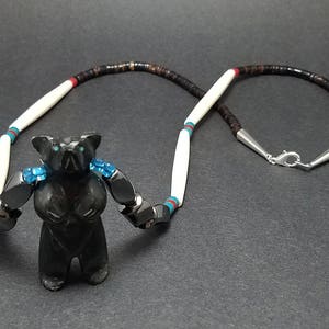 Hand Carved Black Stone Standing Bear Fetish Necklace