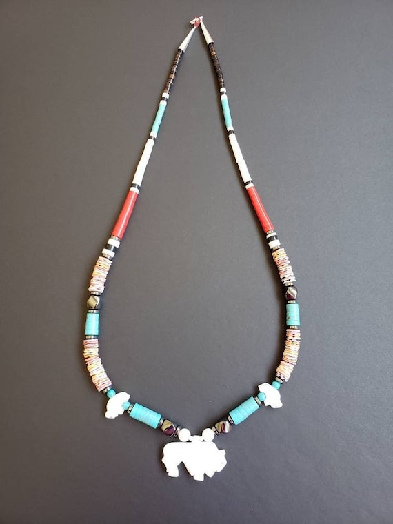 Handcarved white fossil stone Buffalo Necklace