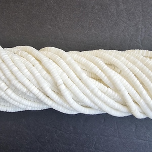White clam Shell Heishi Beads (3 -4 mm, 16 Inches Strand)