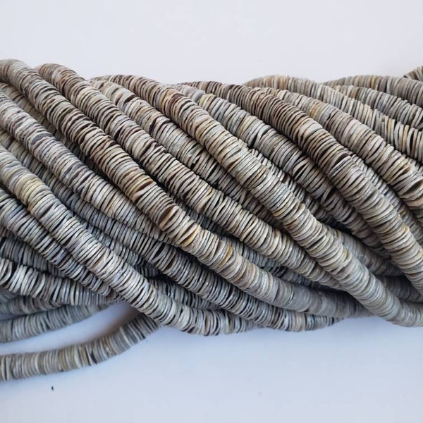 Grey Oyster shell heishi beads 8-9 mm straight 16"