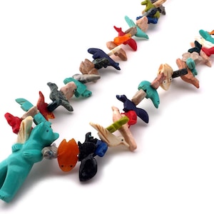 Hand Carved Standing Bear Multicolored Mixed Animals Fetish Necklace