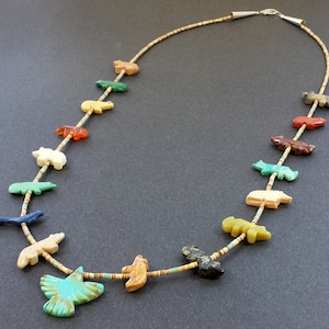 Hand Carved Single Strand Thunderbird Multicolored Mixed Fetish Necklace