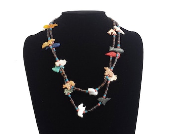 Double Strand Black Pen Mixed Animals Fetish Necklace