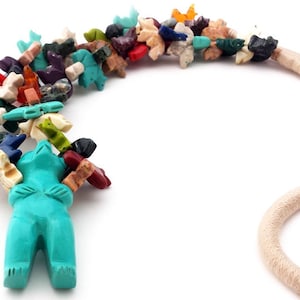 Hand Carved Standing Bear Multicolored Mixed Animals Fetish Necklace