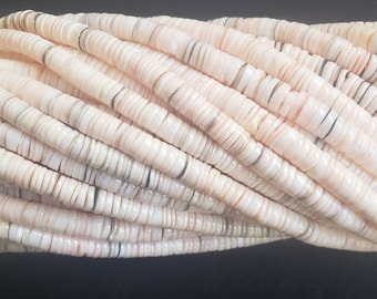 Pink luhuanus mixed shell heishi beads 4- 5 mm, 24 " in lenght