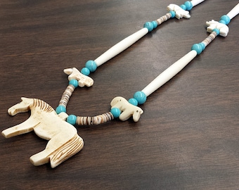 Hand Carved Buffalo Bone Horse Necklace