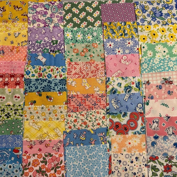 40 - 5" PASTEL  fabric squares in assorted 1930-40 reproduction prints.  Has 10  Children - Animal prints in it.