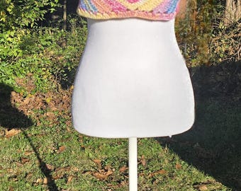 High on Sunshine Crochet Halter Top  Rainbow Festival Crop Top  Handmade Hippie Rave Top Boho Cannabis Leaf Halter