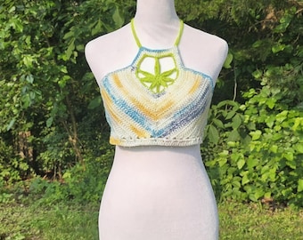 Crochet Halter Top – Handmade Festival Crop with Weed Leaf