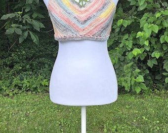 Rainbow Crochet Halter Crop Top – Handmade Cotton Festival Fashion