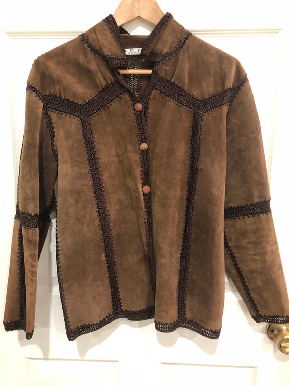 CRIMIE クライミー 19SS SUEDE LEATHER CARDIGAN Vintage IDI by Matthew Suede Leather and Crochet Brown Jacket