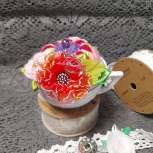 Crochet pincushion Flowers in the tea cup, needle pincushion, Crochet flowers, home decor pin cushion. image 7