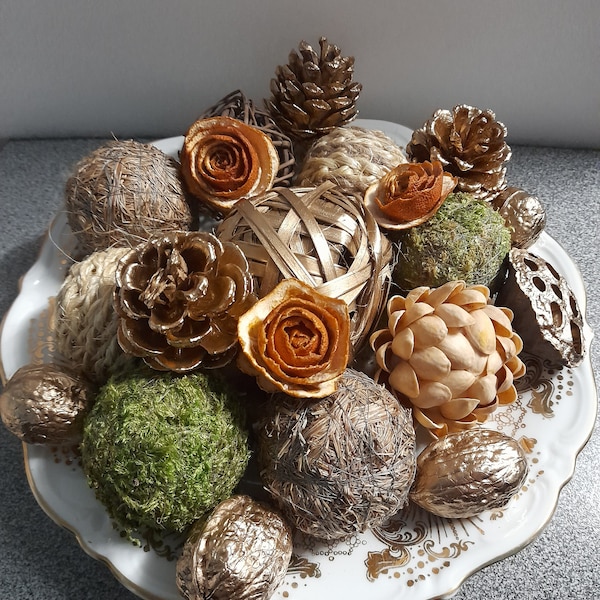 Decorative balls for bowls, table centerpiece, natural home decor, modern home decor, decorative balls vase, basket, orange flower
