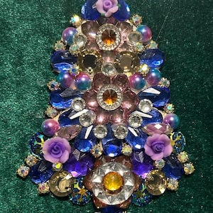 Jeweled framed jewelry art, Christmas tree, rhinestone decoration, home deco, gift